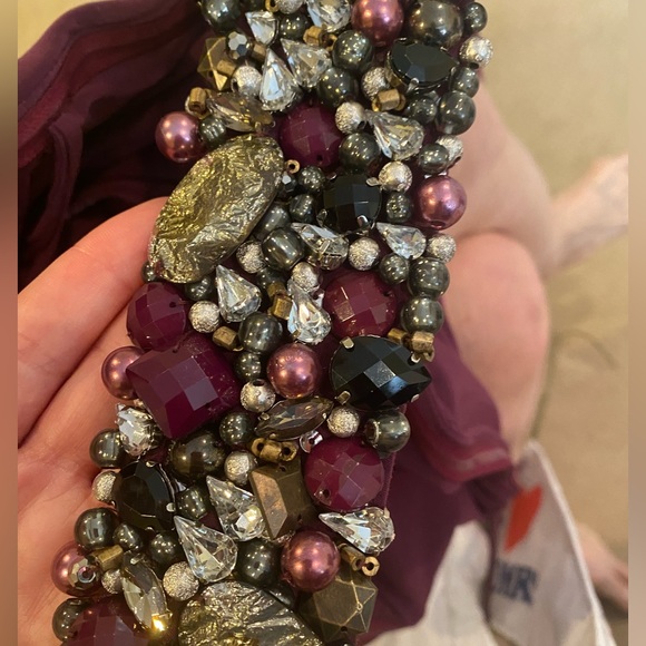 One shoulder plum evening gown with beaded strap - Picture 6 of 7